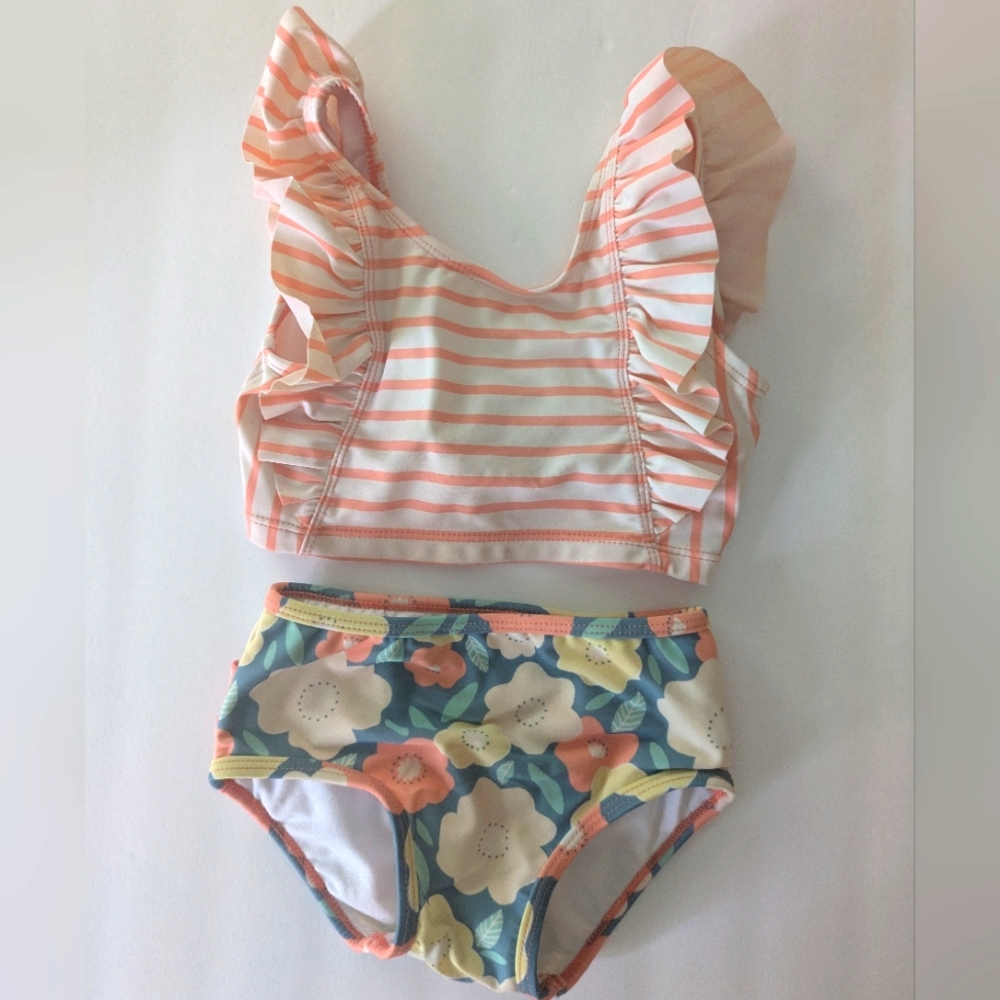 Ruffle Butts Orange and Blue Bikini Set ~ Sz 2